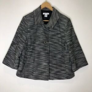 Liz Claiborne Black And White Tweed Blazer Jacket 3/4 Sleeves Toggle Buttons XL